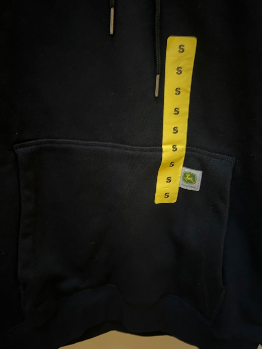 John Deere Black Hoodie with Green Logo and Yellow Tag, Adult S NWT - Picture 3 of 9